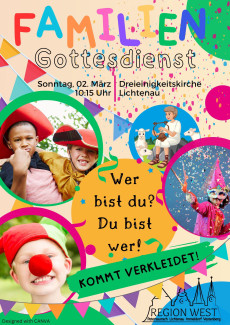 Buntes Faschingsplakat mit verkleideten Kindern